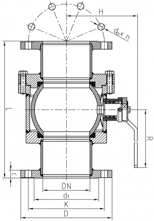 Zawór kulowy ZK-S/125-150 - schemat
